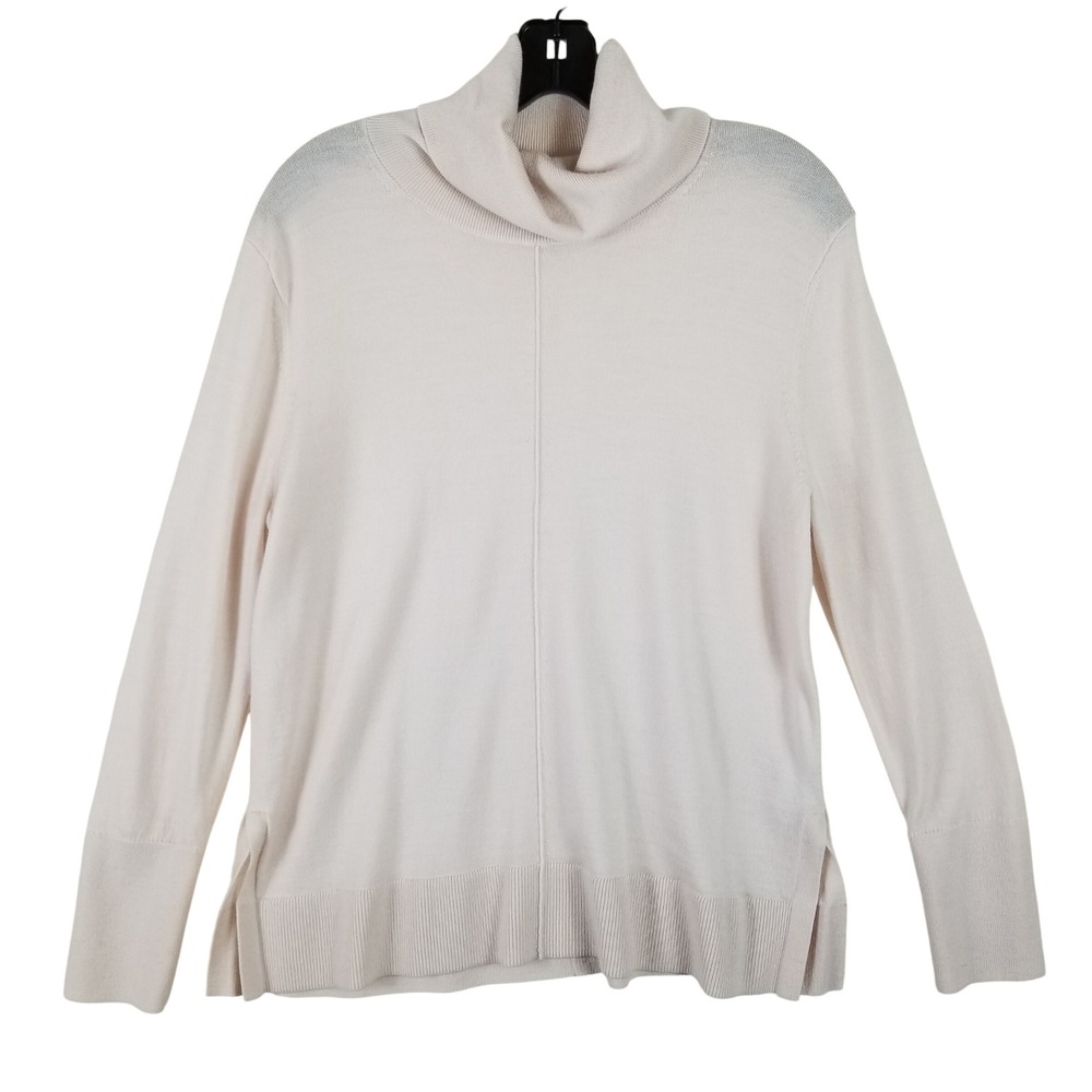 Banana Republic Womens Merino Wool Turtleneck Sweater Cream Off White Size L